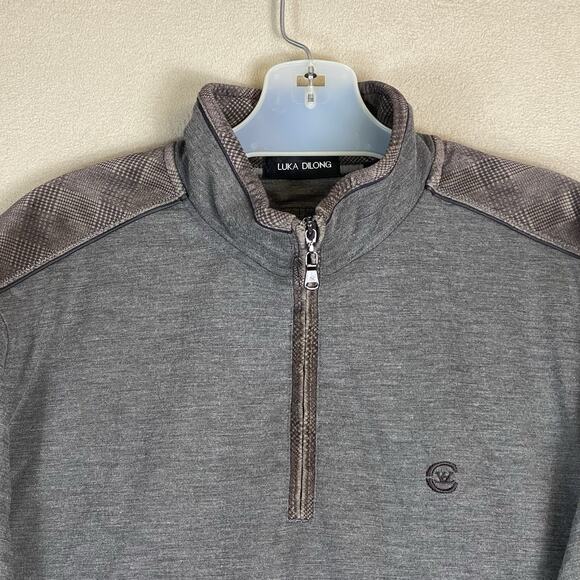 Luka Dilong‎ Pullover Mens 48 Gray 1/4 Zip Mock Neck Knit Long Sleeve Stretch - Picture 2 of 13